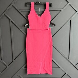 Pink Two-Piece Crop Top & Midi Skirt Set